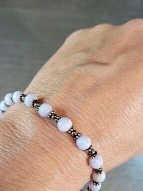 Handmade Gemstone with Silver Tone Spacers Beaded Bracelet 8" Long